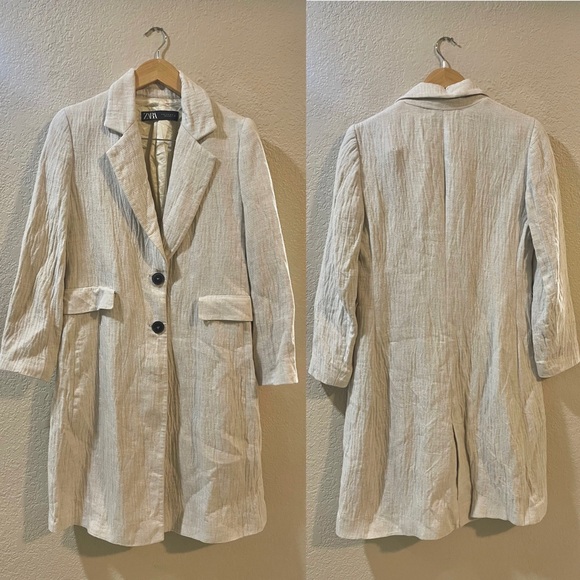 Zara | Linen Blend Neutral Contemporary Lagenlook Long Coat Size: Medium - Picture 2 of 5